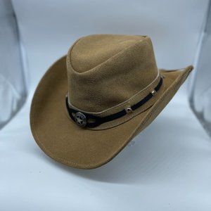 LIVSTAK WESTERN COWBOY, KAKHY HAT, 100% SUEDE LEATHER,  Size L, S1LVK01, AUSTRY